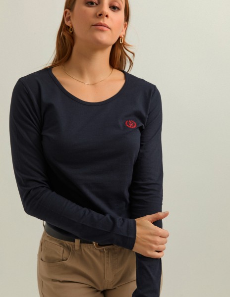 Camiseta manga larga negro y bordado en rojo