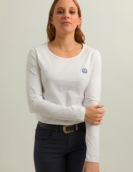 Camiseta manga larga blanca con logo bordado en azul