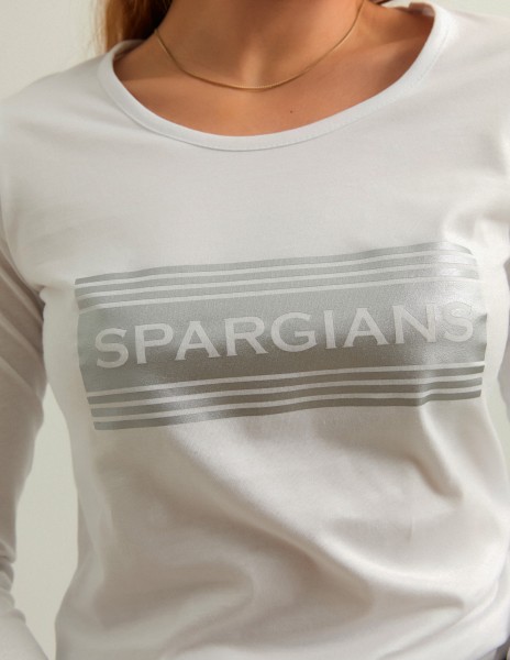 Camiseta manga larga blanca con serigrafía plata