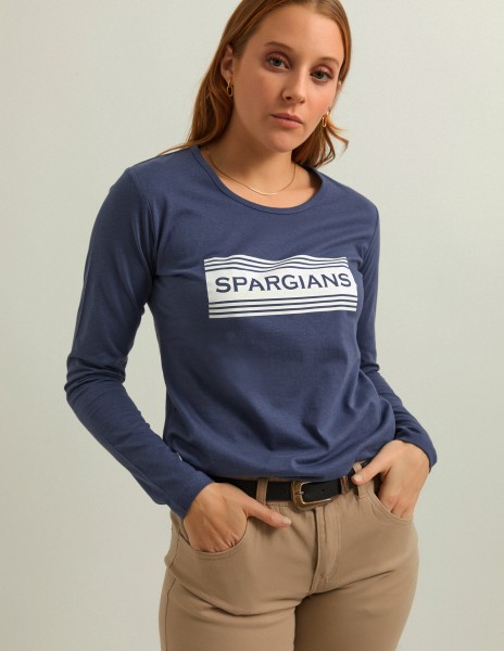 Camiseta manga larga azul serigrafía blanca