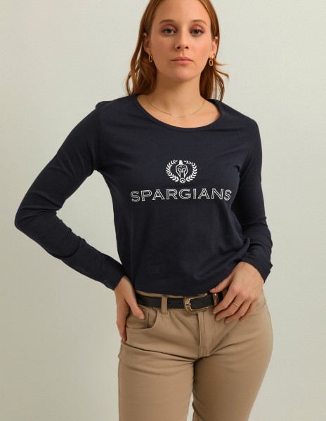 Camiseta marino manga larga con logo blanco