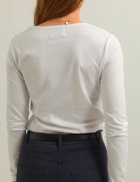Camiseta manga larga blanca con serigrafía en  plata