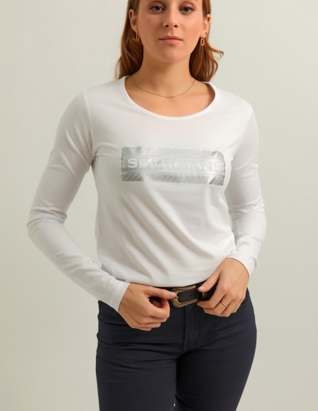 Camiseta manga larga blanca con serigrafía en  plata