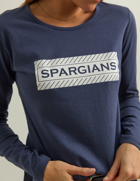 Camiseta manga larga azul con serigrafía blanca