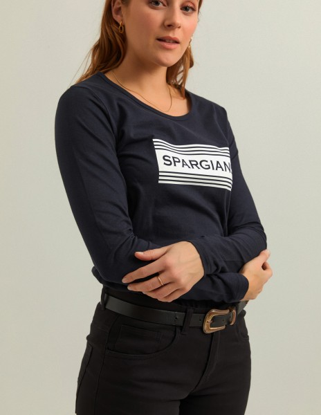 Camiseta manga larga azul marino con serigrafía blanca