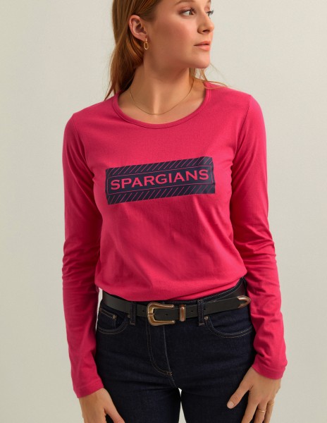 Camiseta manga larga rosa serigrafía azul