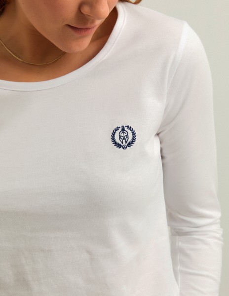 Camiseta manga larga blanca con logo bordado en azul