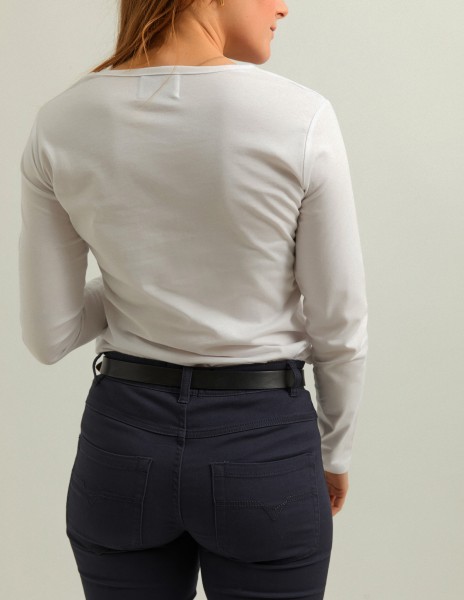 Camiseta manga larga blanca con logo bordado en azul
