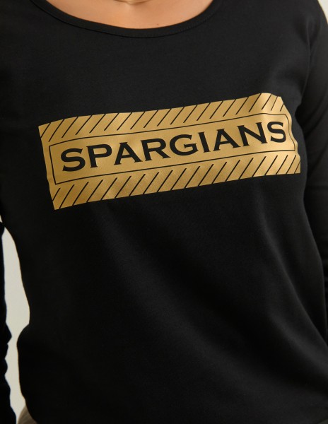 Camiseta manga larga negra con serigrafía en oro