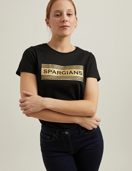 Camiseta manga corta negra con logo rayas