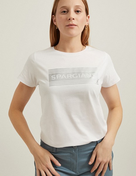 Camiseta manga corta blanca con logo rayas plata