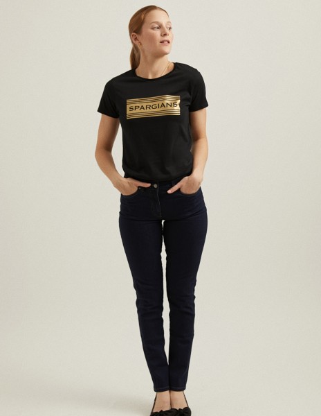 Camiseta manga corta negra con logo rayas